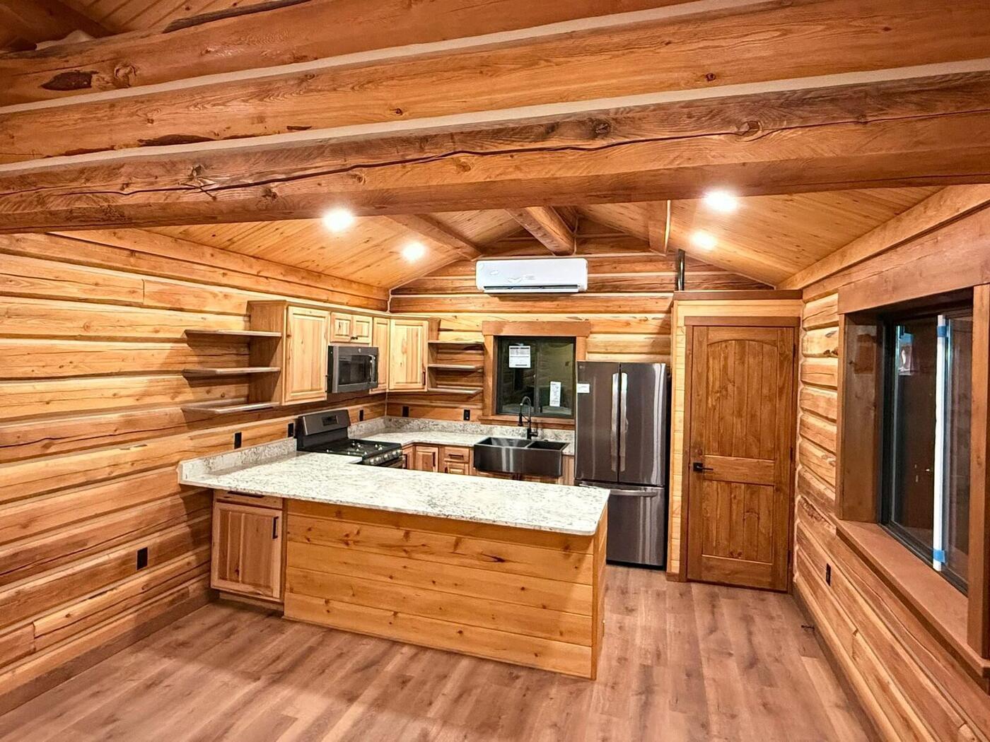 Cabin kitchen with granite island
